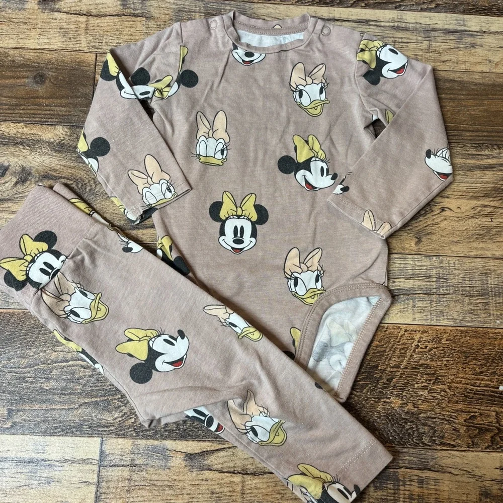 H&M Disney Minnie Mouse Daisy Outfit Baby‎ Girl 9m Brown Organic Cotton